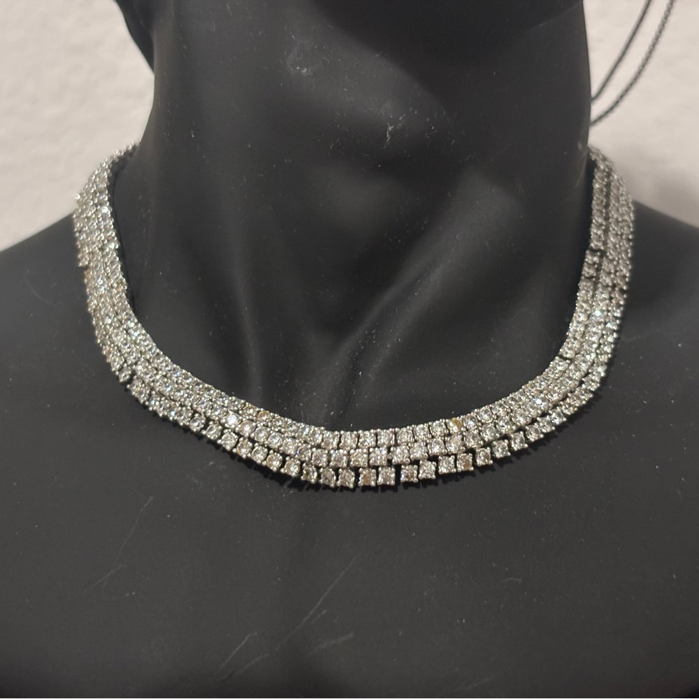 Henri bendel Silver luxe ribbon rhinestone pave lariat choker adjustable